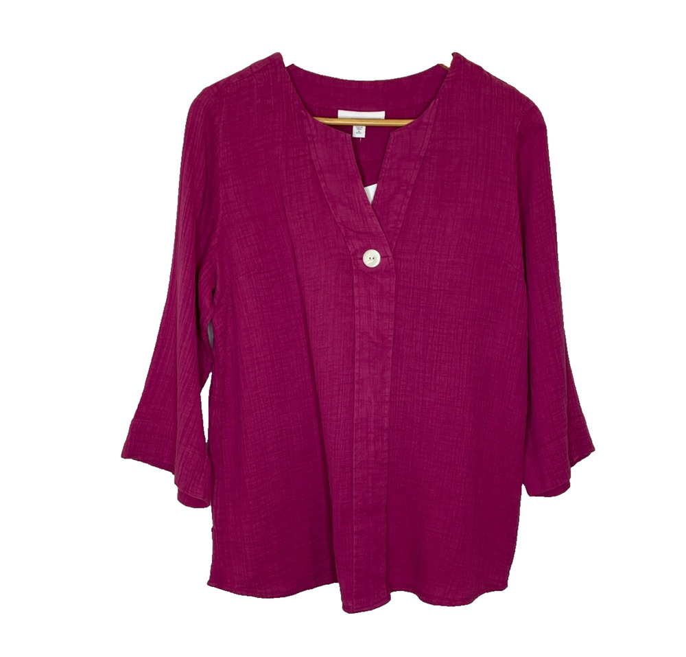 Women's Medium Petite Pure J.Jill Purple Organic Cotton Gauze V-Neck Blouse